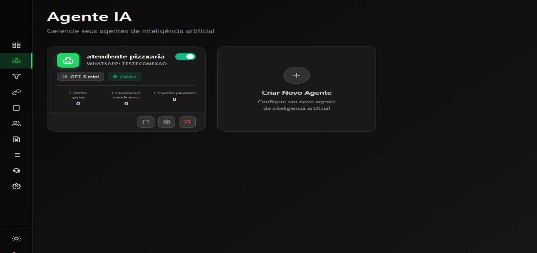 Agente criado e online