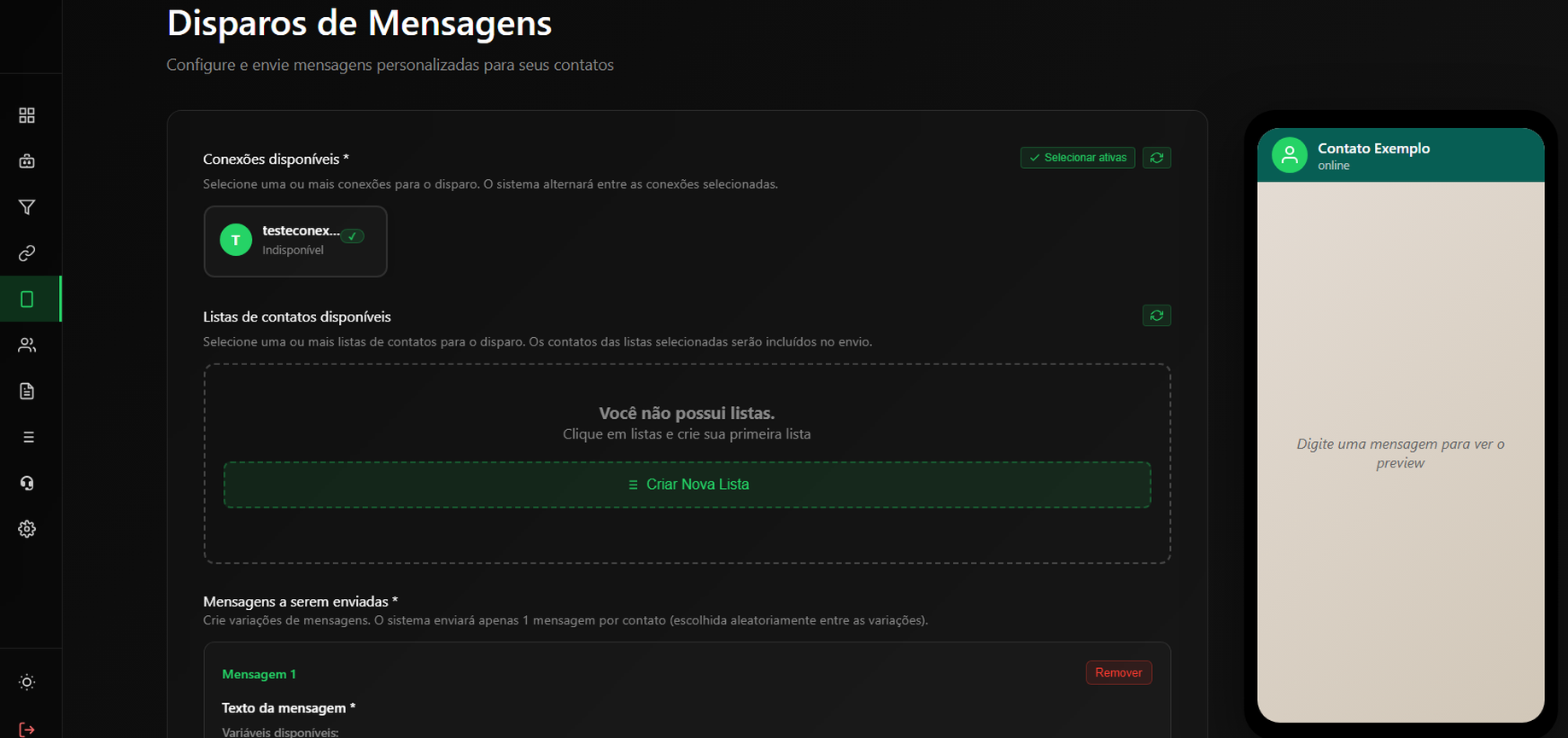Disparos de mensagens